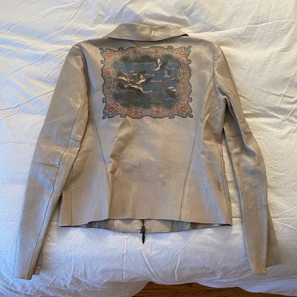 Diesel Beige Leather Jacket with Artistic Back Design vintage - Picture 1 of 9